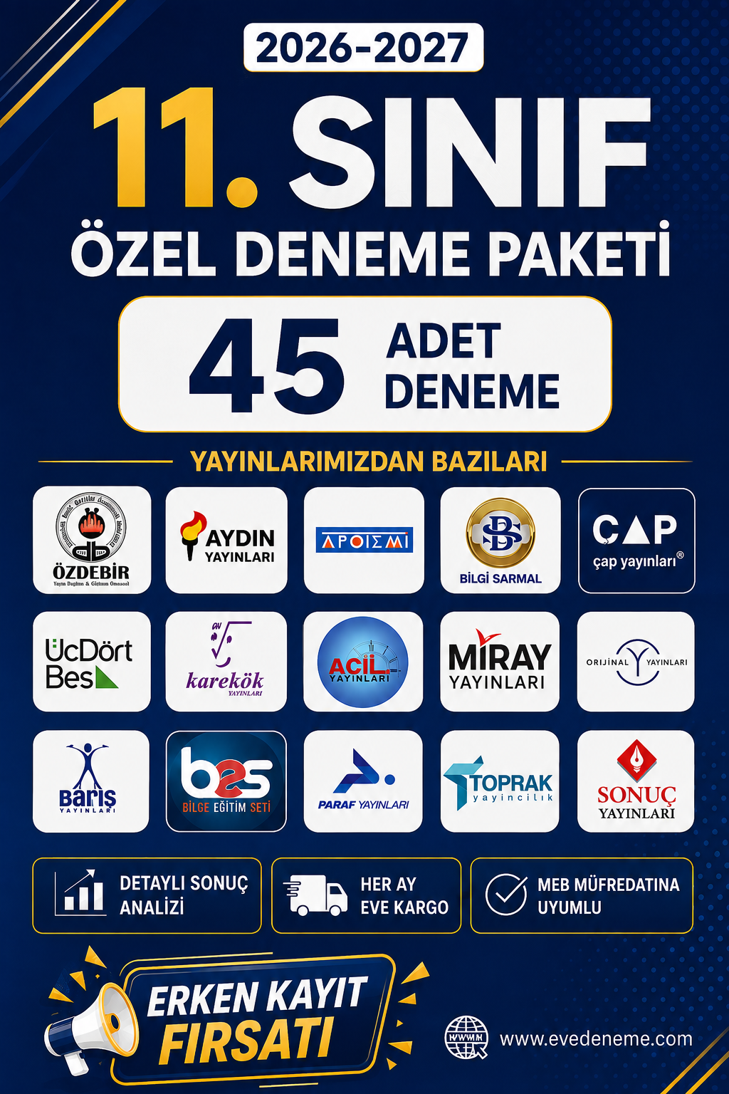 11. Sınıf 45 Deneme Özel Paketi | 2026-2027 Eğitim Öğretim Yılı